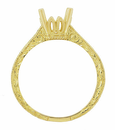 Art Deco Yellow Gold 1 - 1.50 Carat Crown Scrolls Filigree Engagement Ring Setting - Item: R199PRY1K14 - Image: 5