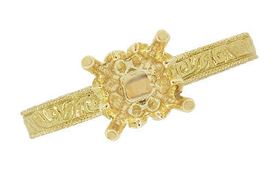 Art Deco Yellow Gold Carved Scrolls Filigree Castle 1/2 Carat Engagement Ring Setting - Item: R199PRY50K14 - Image: 6