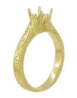 Art Deco Yellow Gold Carved Scrolls Filigree Castle 1/2 Carat Engagement Ring Setting