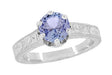 Platinum Art Deco Filigree Engraved Scrolls Crown Solitare Tanzanite Engagement Ring