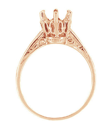 18 Karat Rose ( Pink ) Gold Art Deco 1 Carat Crown Filigree Slender Engagement Ring Setting - alternate view
