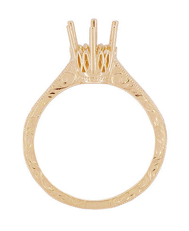 Art Deco 1 Carat Crown Filigree Scrolls Engagement Ring Setting in Rose ( Pink ) Gold - alternate view