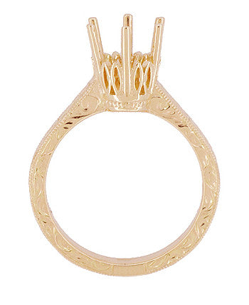 Filigree Scrolls Art Deco 1.25 - 1.50 Carat Crown Engagement Ring Setting in 14 Karat Rose ( Pink ) Gold - Item: R199R125 - Image: 2