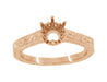 Art Deco 1/4 Carat Crown Filigree Scrolls Engagement Ring Setting in 14 Karat Rose Gold
