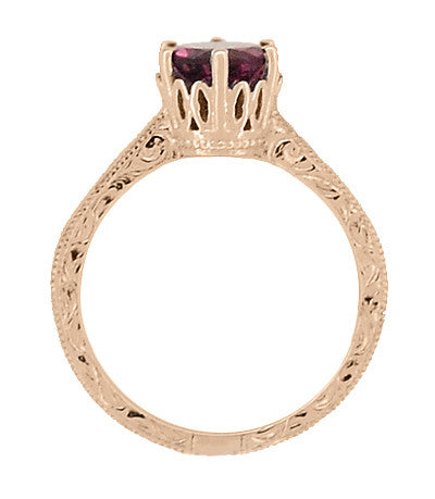 Scroll Filigree Art Deco Crown 1.5 Carat Rhodolite Garnet Solitaire Engagement Ring in 14 Karat Rose ( Pink ) Gold - Item: R199RG - Image: 4