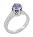 Art Deco Carved Filigree Scrolls Crown Tanzanite Solitaire Engagement Ring in 18 Karat White Gold