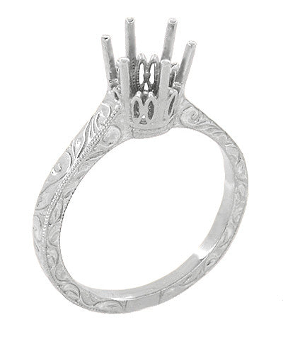 Art Deco Carat Crown Filigree Scrolls Engagement Ring Setting in