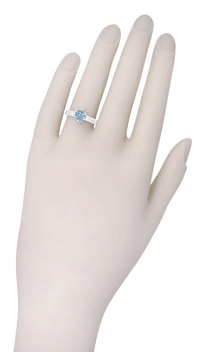 Art Deco Crown Filigree Scrolls 1 Carat Solitaire Aquamarine Engraved Engagement Ring in 18 Karat White Gold - Item: R199W1A - Image: 7