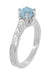 Art Deco Crown Filigree Scrolls 1 Carat Solitaire Aquamarine Engraved Engagement Ring in 18 Karat White Gold