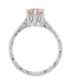 Art Deco Crown Filigree Scrolls 1 Carat Morganite Engraved Engagement Ring in 18 Karat White Gold