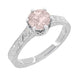 Art Deco Crown Filigree Scrolls 1 Carat Morganite Engraved Engagement Ring in 18 Karat White Gold