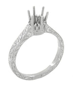Art Deco Scroll Engraved 1/2 Carat Crown Filigree Engagement Ring Setting in White Gold - 14K or 18K