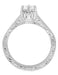 Filigree Art Deco Crown Solitaire 0.65 Carat White Sapphire Engagement Ring in 14 Karat White Gold - Carved Scrolls Design