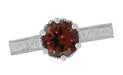 Art Deco Engraved Scrolls 1.5 Carat Almandine Garnet Filigree Crown Solitaire Engagement Ring in 18 Karat White Gold