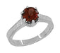 Art Deco Engraved Scrolls 1.5 Carat Almandine Garnet Filigree Crown Solitaire Engagement Ring in 18 Karat White Gold