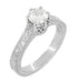 Art Deco Crown Filigree Scrolls 3/4 Carat Solitaire Diamond Engraved Filigree Engagement Ring in 18 Karat White Gold