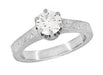 Art Deco Crown Filigree Scrolls 3/4 Carat Solitaire Diamond Engraved Filigree Engagement Ring in 18 Karat White Gold