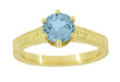 18 Karat Yellow Gold Art Deco Scrolls Filigree Crown 1 Carat Aquamarine Engraved Engagement Ring