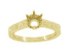 Filigree Scrolls Art Deco 1/4 Carat Crown Engagement Ring Setting in Yellow Gold