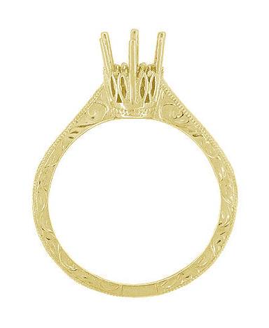 Filigree Scrolls Art Deco 1/4 Carat Crown Engagement Ring Setting in Yellow Gold - alternate view
