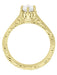 Art Deco Crown Filigree Scrolls Engraved Solitaire Diamond Engagement Ring in 18 Karat Yellow Gold
