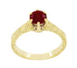 Art Deco Crown Filigree Scrolls Ruby Engagement Ring in 18 Karat Yellow Gold