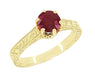 Art Deco Crown Filigree Scrolls Ruby Engagement Ring in 18 Karat Yellow Gold