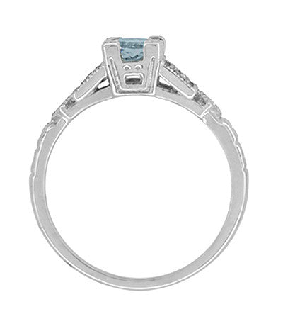 Art Deco 3/4 Carat Aquamarine and Diamond Vintage Style Engagement Ring in Platinum - Item: R208P - Image: 6