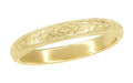 Art Deco Yellow Gold Hand Carved Flowers Vintage Wedding Band - 18K or 14K