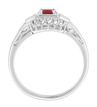 Low Profile Art Deco Ruby and Diamond Filigree Engagement Ring in Platinum - Item: R227P - Image: 2