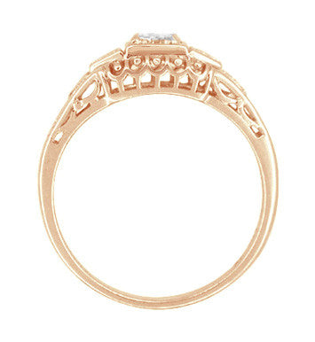 Rose Gold Filigree 1920's Art Deco White Sapphires Engagement Ring - Item: R228RWS - Image: 3