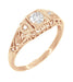 Rose Gold Filigree 1920's Art Deco White Sapphires Engagement Ring