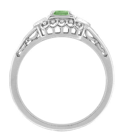 Art Deco Mint Green Tourmaline and Diamond Filigree Vintage Style Engagement Ring in 14 Karat White Gold - Item: R228WGT - Image: 2