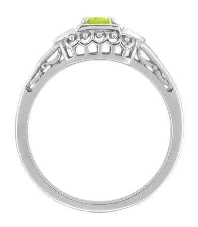 1920's Art Deco Peridot and Diamond Filigree Ring in 14 Karat White Gold - Item: R228WPER - Image: 2