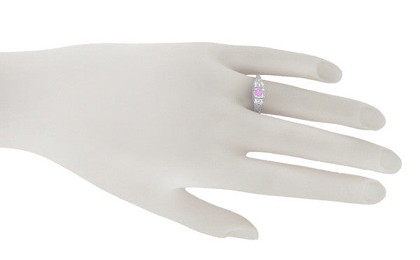 Pink Tourmaline and Diamond Art Deco Filigree Engagement Ring in 14 Karat White Gold - Item: R228WPT - Image: 3