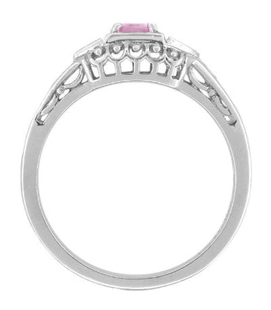 Pink Tourmaline and Diamond Art Deco Filigree Engagement Ring in 14 Karat White Gold - alternate view