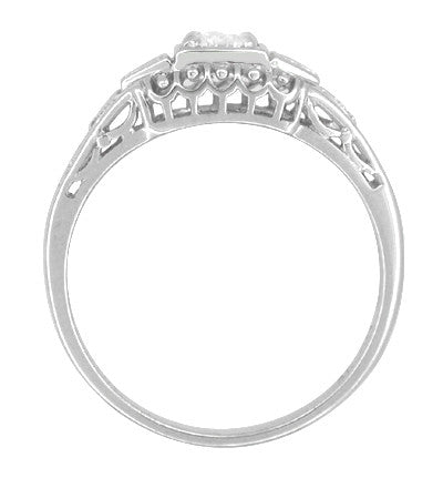 1920's Design White Sapphire Filigree Art Deco Engagement Ring in 14 Karat White Gold - Item: R228WS - Image: 3