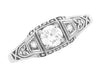 1920's Design White Sapphire Filigree Art Deco Engagement Ring in 14 Karat White Gold