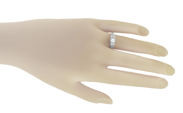 1920's Design White Sapphire Filigree Art Deco Engagement Ring in 14 Karat White Gold - Item: R228WS - Image: 5