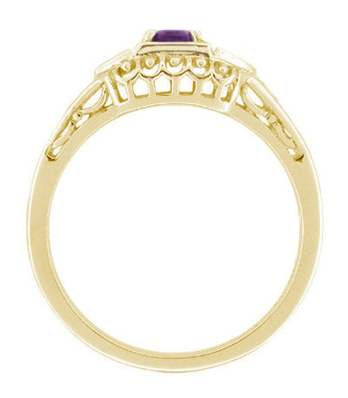 Art Deco Amethyst and Diamond Filigree Promise Ring in 14K Yellow Gold - alternate view