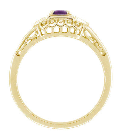Art Deco Amethyst and Diamond Filigree Promise Ring in 14K Yellow Gold - Item: R228YAM - Image: 2