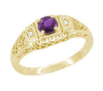 Art Deco Amethyst and Diamond Filigree Promise Ring in 14K Yellow Gold