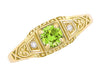 Petite Yellow Gold Art Deco Peridot and Diamond Filigree Ring