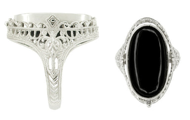 Edwardian Filigree Flip Ring with Carnelian Shell Cameo and Black Onyx in 14 Karat White Gold - alternate view