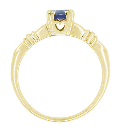 Art Deco Hearts and Clovers Blue Sapphire Engagement Ring in 14 Karat Yellow Gold - alternate view