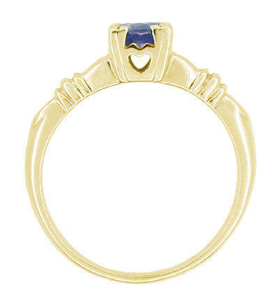 Art Deco Hearts and Clovers Blue Sapphire Engagement Ring in 14 Karat Yellow Gold - Item: R230Y - Image: 2