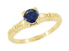 Art Deco Hearts and Clovers Blue Sapphire Engagement Ring in 14 Karat Yellow Gold