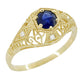 Edwardian Yellow Gold Blue Sapphire and Diamonds Scroll Dome Filigree Engagement Ring