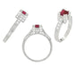 Platinum Art Deco 1/2 Carat Square Ruby and Diamond Castle Engagement Ring