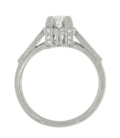 Art Deco 1/2 Carat Diamond Engraved Scrolls Castle Engagement Ring in Platinum - Item: R240PD - Image: 4